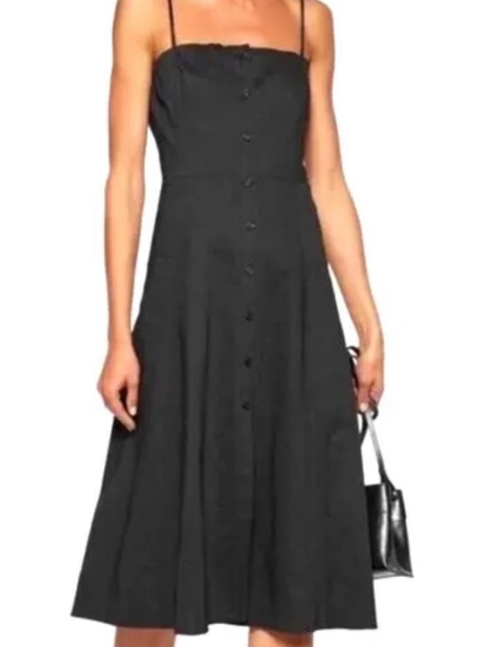 Theory KALEIGH Black Soft Crunch Linen Midi Dress